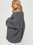 Paisleigh Cable Knit Cardigan Charcoal Princess Polly  long 