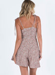 Romper Floral print Tie shoulders Invisible zip at back Elasticated backband Gathered material at bust Fully lined