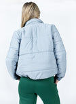 Puffer jacket  100% polyester High neck Zip front fastening  Twin hip pockets  Elasticated cuffs  Fully lined 
