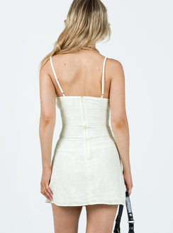 Mini dress Embroidered detail material Adjustable shoulder straps V-neckline Invisible zip fastening at back