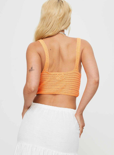 Crochet knit top V-neckline, crop style, fixed shoulder straps  Good stretch, unlined 