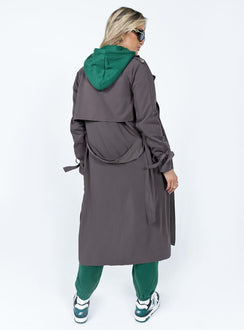 Trench coat Relaxed fit 100% polyester Wide lapel collar  Double-breasted front Tie fastening at cuffs  Belt loops with detachable belt Twin hip pockets