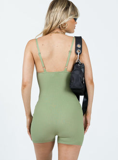 Romper Ribbed knit material Adjustable shoulder straps Scooped neckline