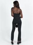 Jumpsuit Thin elasticated band at bust Slim leg  Good stretch
