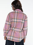 Plaid shacket Classic collar, button fastening at front, faux chest pockets, single button cuff