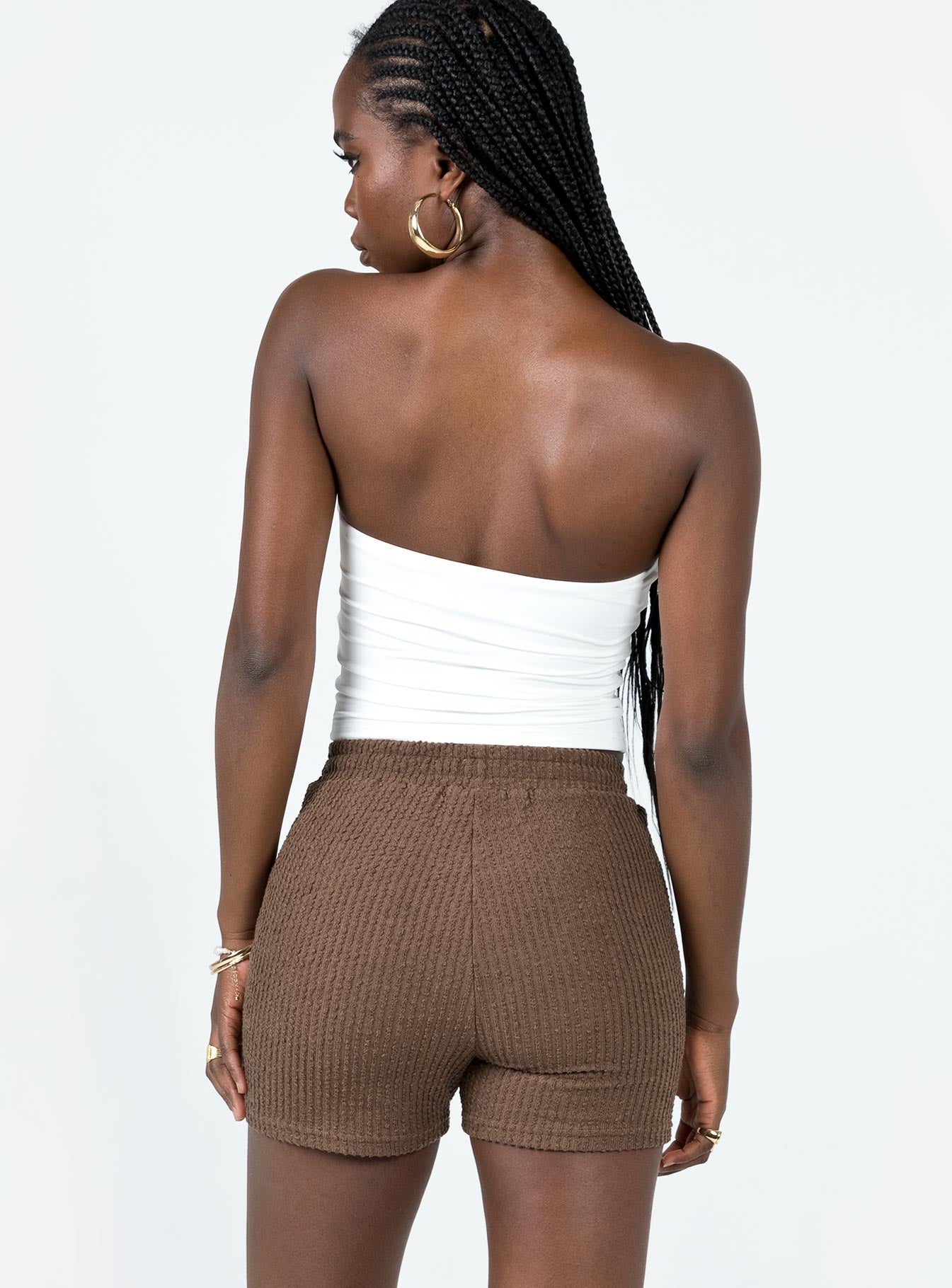 Brown shorts Textured knit material Elasticated waistband