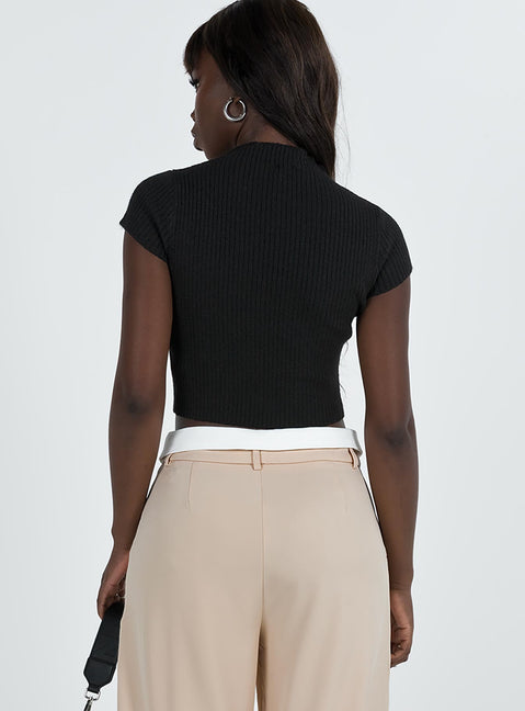 Black crop top Ribbed material Mock neck Good stretch