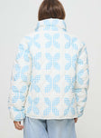Graphic print, collar, twin pockets, button fastening
