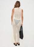 Sheer knit maxi dress V neckline, cut outs at bust, button fastening down front