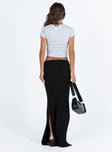 Black maxi skirt Knit material Elasticated waistband  Side slits Good stretch Unlined 