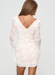 Long sleeve mini dress Lace material, v neckline, tie fastening at back