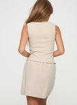 Beige Linen mini skirt Relaxed fit, elasticated drawstring waist