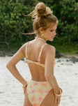 Floral print bikini top Adjustable shoulder straps straps, clasp fastening at back, wired cups Good stretch, lined bust 