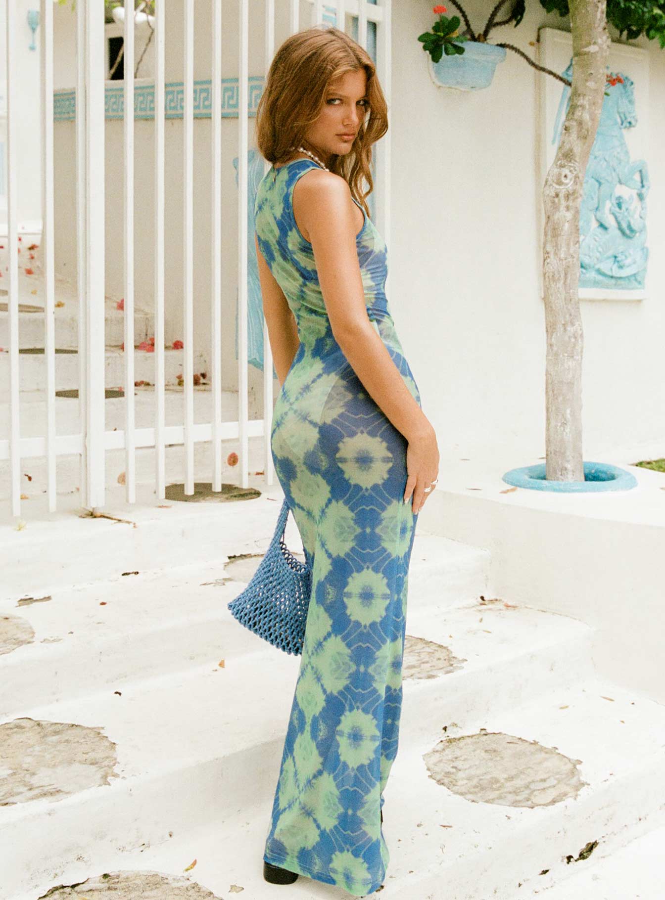 Floral mesh maxi dress Good stretch, unlined, sheer