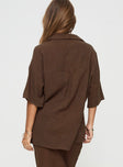 Brown Linen shirt Relaxed fit, button fastening, lapel collar
