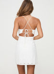 White Mini dress V neckline, adjustable straps, cut out open back detail, invisible zip fastening