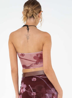 Floral print tube top, mesh material Good stretch, lined front