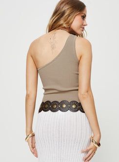 One shoulder top Slim fitting, rib knit material Good stretch, unlined