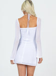 Princess Polly Sweetheart Neckline  Dyer Sheer Sleeve Mini Dress White Tall