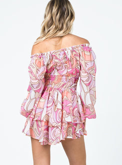 The Love Galore Long Sleeve Playsuit Pink Multi