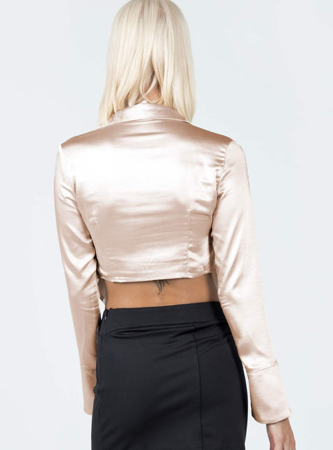 Shirt Silky material Classic collar  Button front fastening  Pleated front  Flared cuffs 