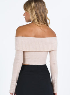 Long sleeve top Knit material Off the shoulder design Good stretch Unlined
