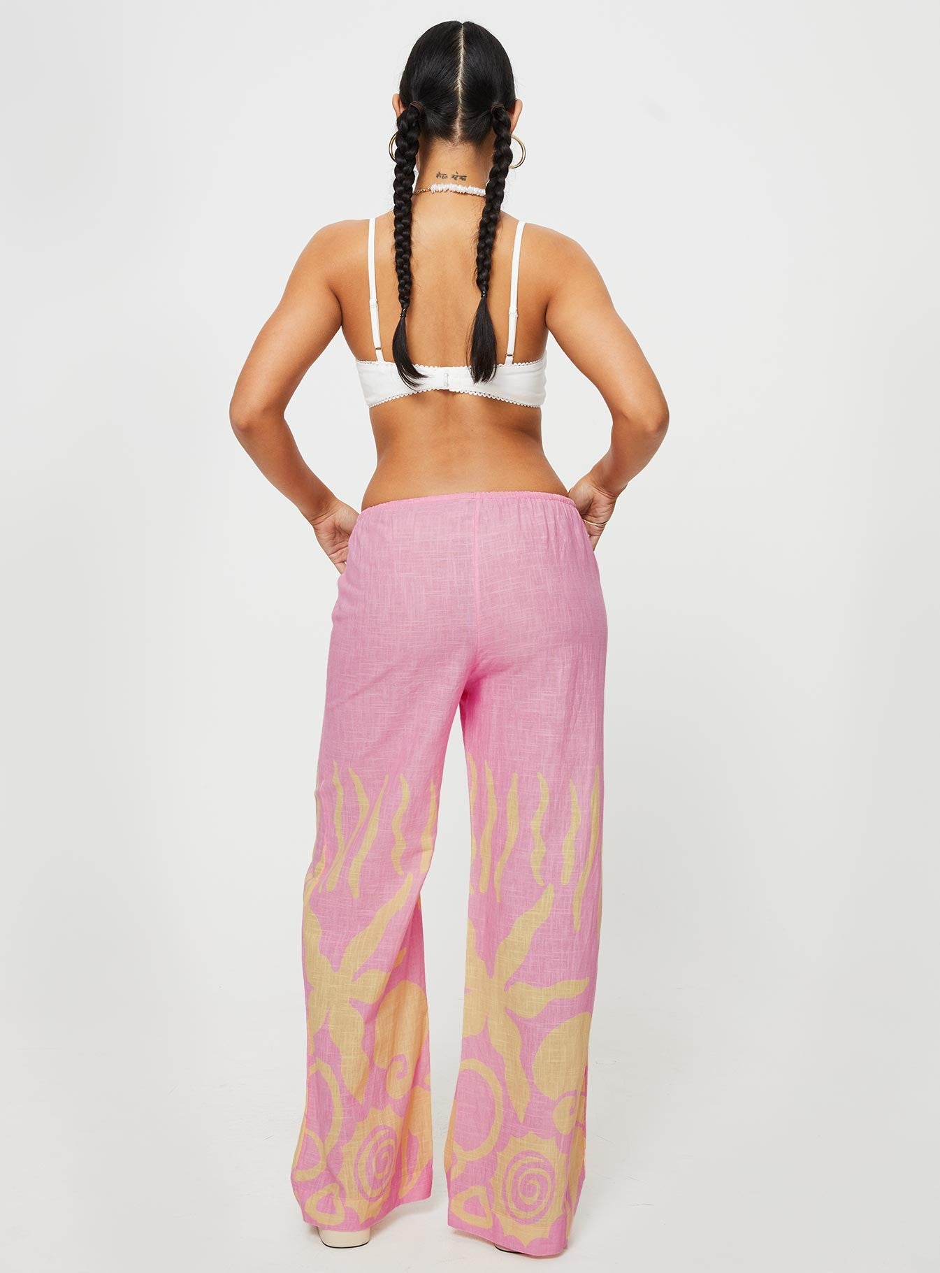 Pants High waisted, elasticated drawstring waistband, wide leg