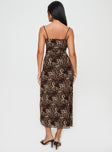 Leopard print mesh maxi dress Elasticated straps, cowl neckline, underbust band, lettuce edge hem