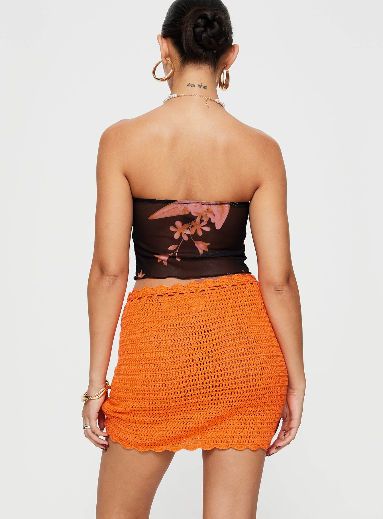 Mirrabook Crochet Mini Skirt Orange