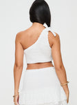 White One shoulder top Tie fastening at shoulder, shirred material