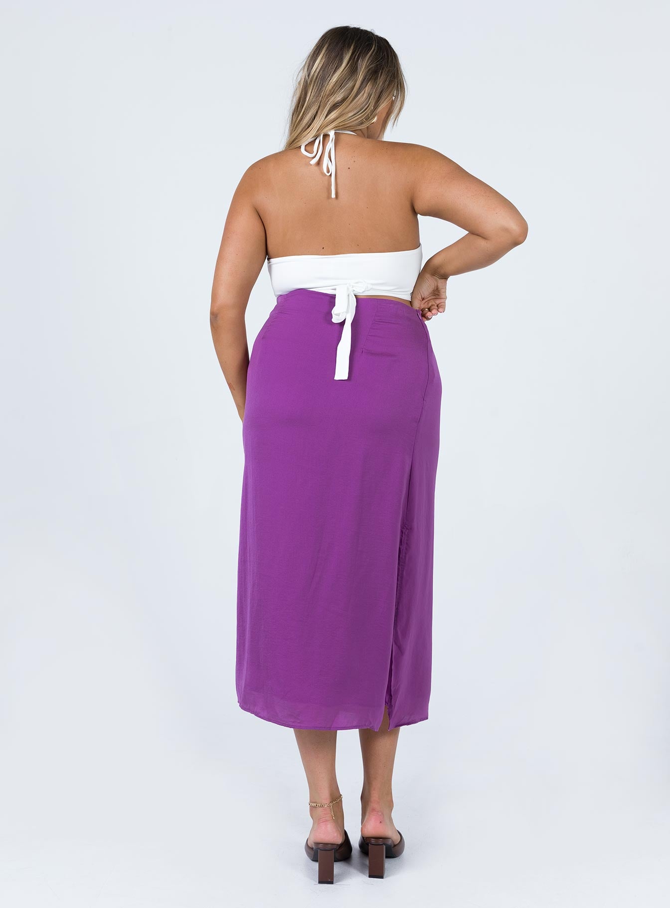 Dezi Satin Midi Skirt Purple