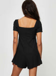 Romper Square neckline, inner silicone strip at shoulders, invisible zip fastening at back, lace and ribbon detail