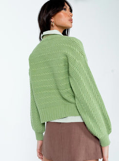 Green sweater Knit material  Mock neck 
