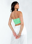 Green strapless top Soft knit material  Diagonal stitching  Inner silicone strip at bust 