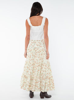 Floral maxi skirt Tiered design, frill detailing throughout, wide elasticated waist band  Non-stretch material, fully lined