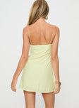Lemon Mini dress V neckline, fixed straps, linen material look, invisible zip fastening