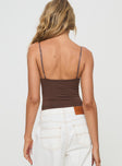 Brown Scoop neck bodysuit Adjustable shoulder straps, high cut leg, cheeky style bottom, press clip fastening