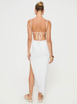 White Maxi dress Adjustable shoulder straps, scooped neckline, exposed back, high leg slit