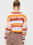 Multi Knit sweater V neckline, cropped fit, distressed detail