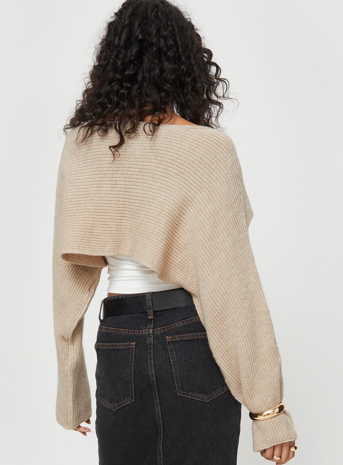 Danel Cross Over Sweater Beige Princess Polly  Cropped 