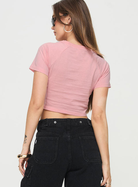 Baby tee Graphic print, crew neck Non-stretch material, unlined 