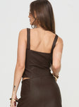 Faux leather top Corset style, fixed straps, lace trim detail, hook & eye fastening Non-stretch material, lined bust