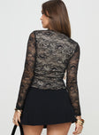 Long sleeve top Lace material, v neckline, ruching at side, invisible zip fastening Good stretch, fully lined, sheer sleeves