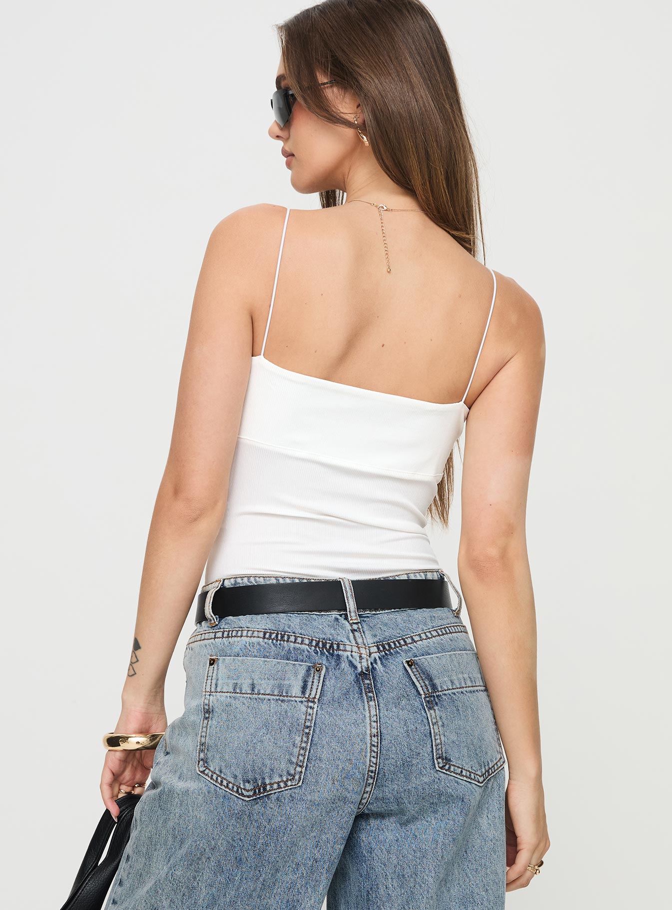  Ribbed bodysuit Straight neckline, elasticated straps, high cut leg, cheeky bottom, press clip fastening at base Good stretch, lined bust