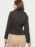 Long sleeve top  Zip fastening at front, low neckline, classic collar Non stretch, unlined