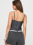 Top Adjustable shoulder straps, zip fastening at back, lace trimming Non stretch, fully lined