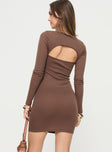 Princess Polly Lower Impact Long sleeve mini dress Ribbed material, sweetheart neckline, cut out back Good stretch, unlined