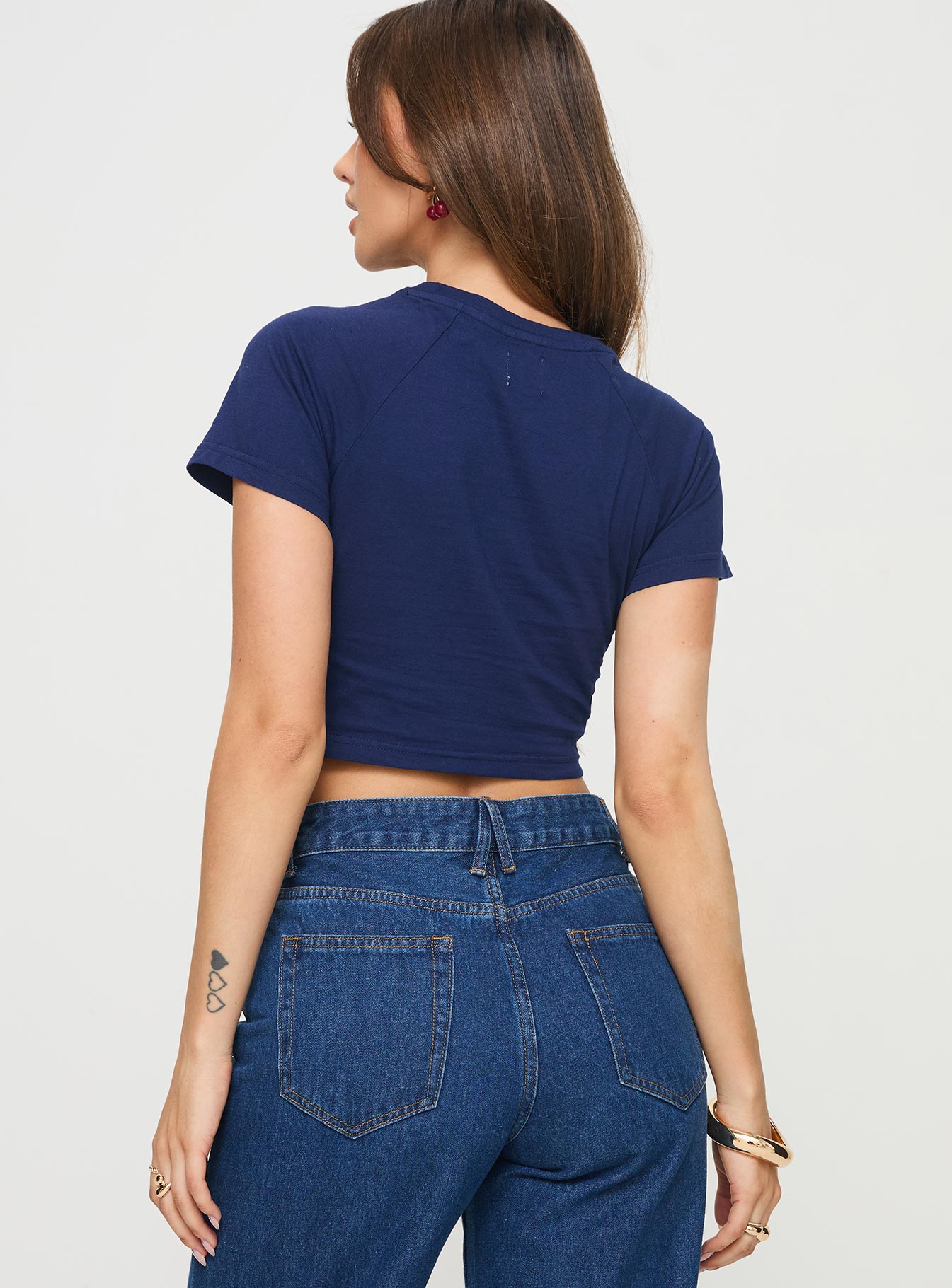 Baby tee Graphic print, crew neck Non-stretch material, unlined