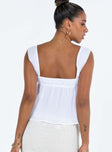 White top Sheer material Fixed shoulder straps Ruched bust Elasticated band at bust
