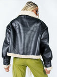 Oversized jacket Faux leather material Faux fur lining  Buckle fastening at neck  Press buttons Zip front  Fully lined 